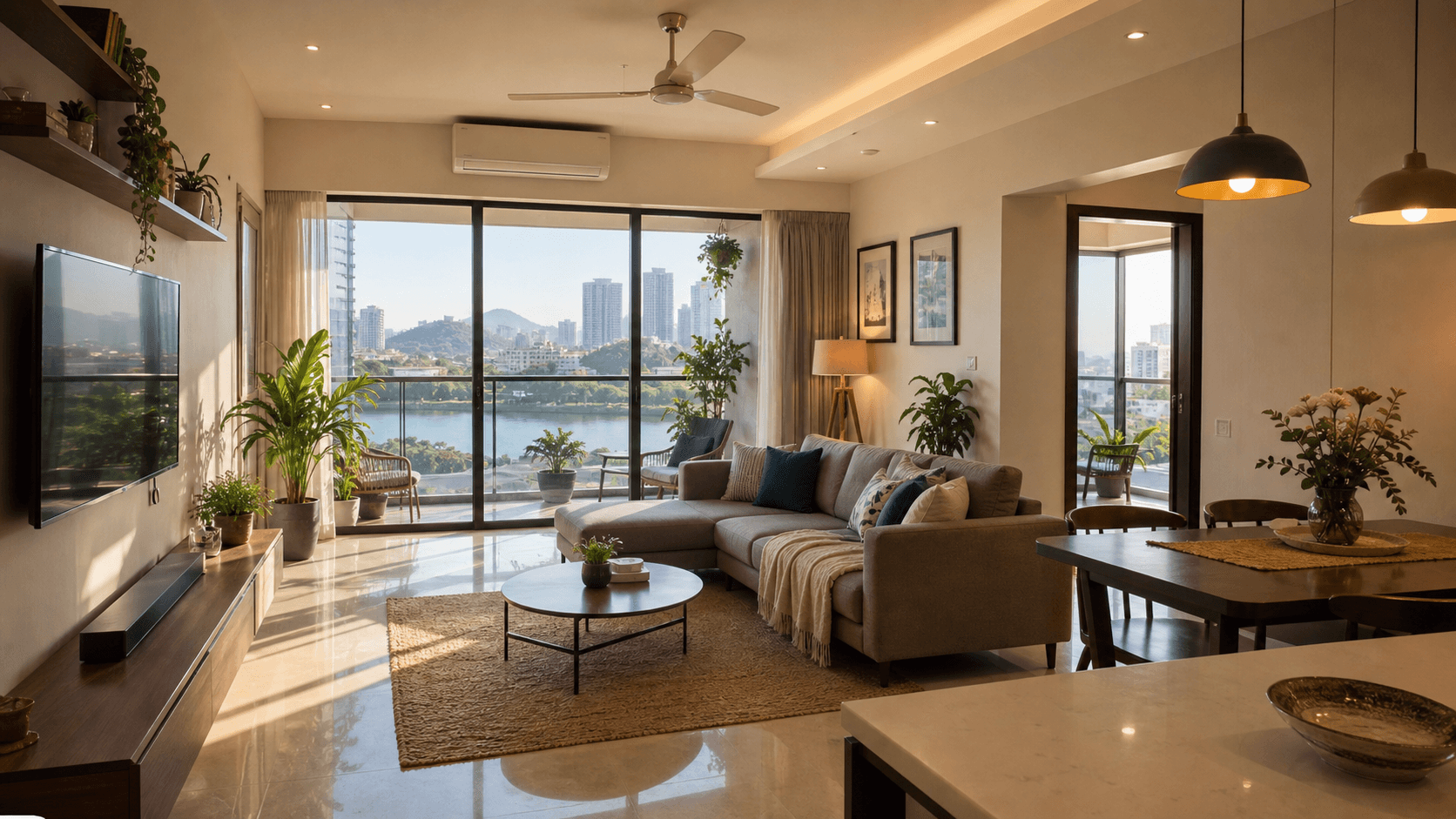Sunlit Mumbai apartment overlooking Powai